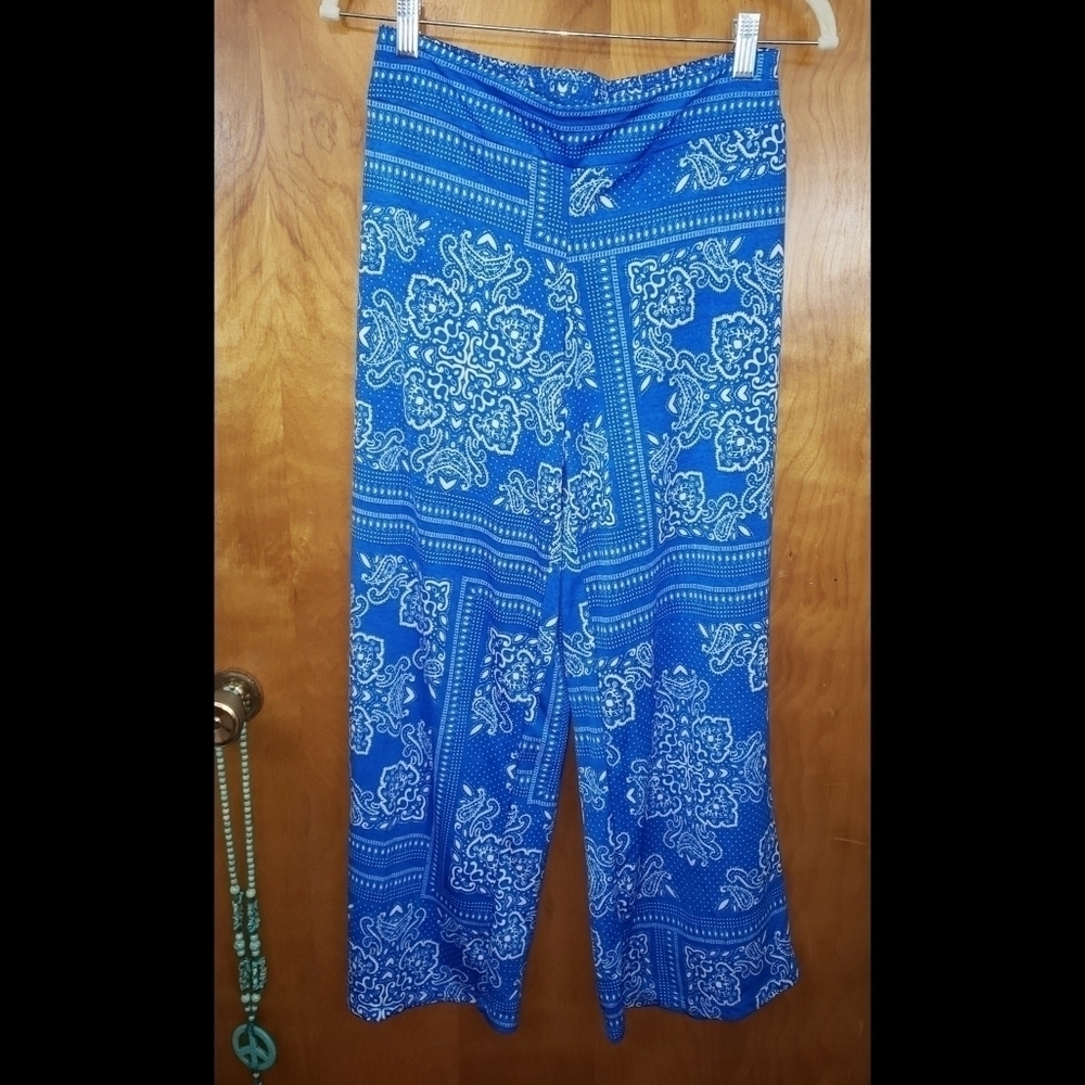 New Directions Blue Bandana Print Palazzo Pants